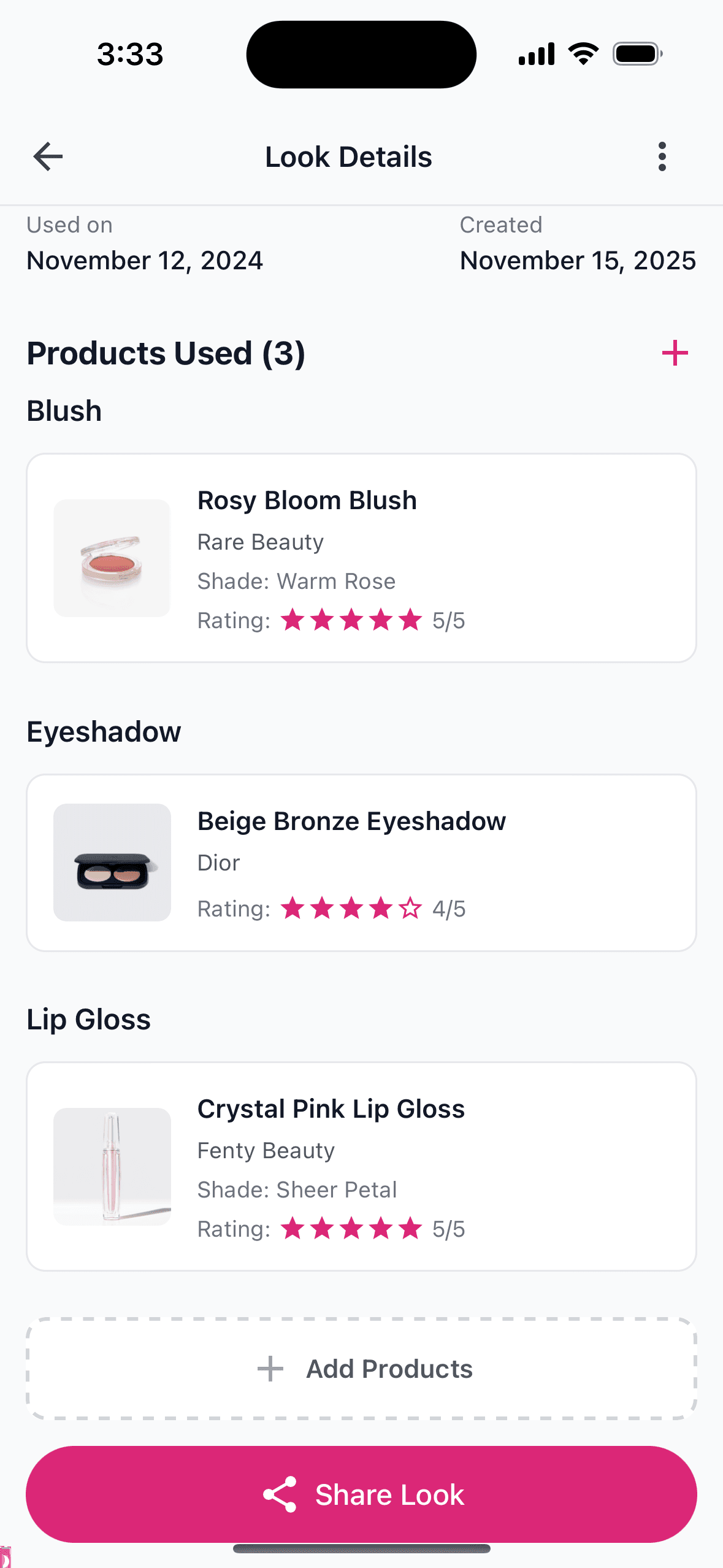 BeautyJournal App - Look Details View